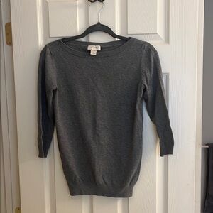 LOFT Gray Crew Neck Sweater 3/4 Sleeve Lightweight Knit